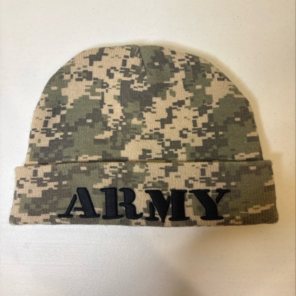 Army Embroidered Camo Beanie Cap Hat - Picture 2 of 7